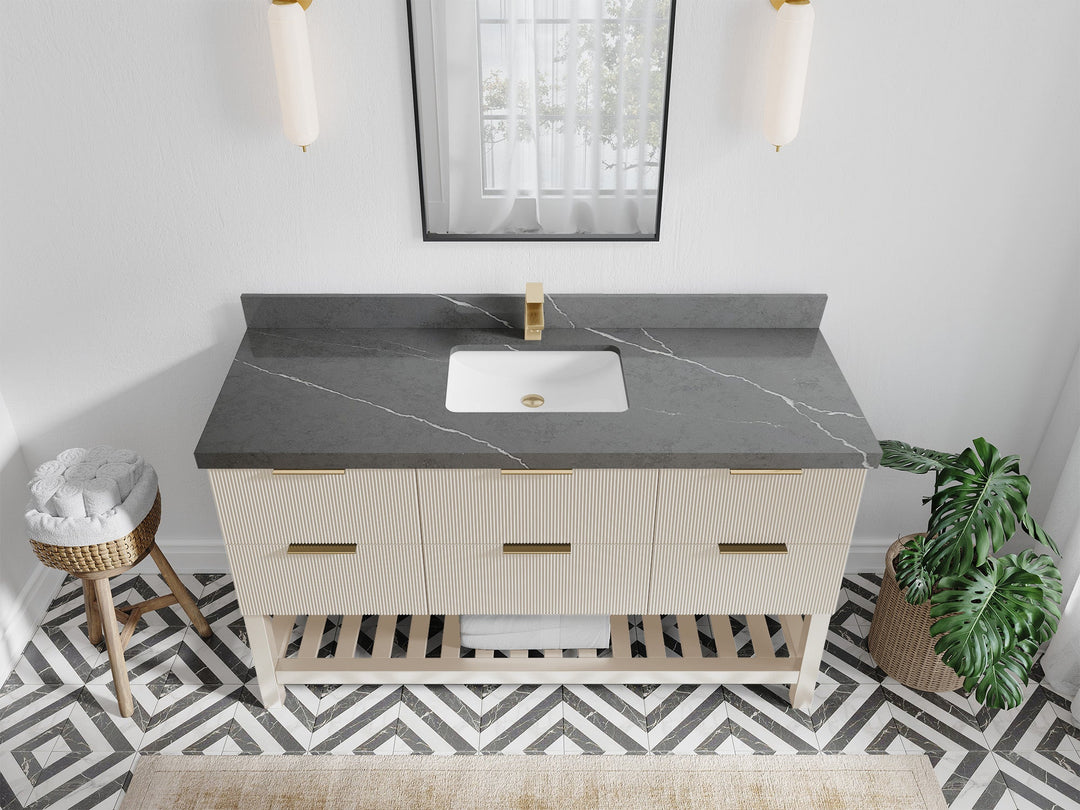 Catalina 60 in. W x 22 in. D Single Sink Bathroom Vanity in Fine Grain with 2 in Piatra Quartz Countertop - Top View
