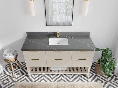 Catalina 60 in. W x 22 in. D Single Sink Bathroom Vanity in Fine Grain with 2 in Piatra Quartz Countertop - Top View