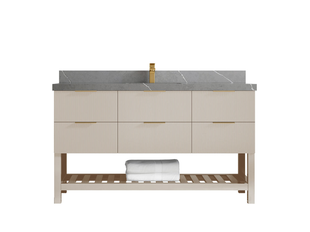 Catalina 60 in. W x 22 in. D Single Sink Bathroom Vanity in Fine Grain with 2 in Piatra Quartz Countertop