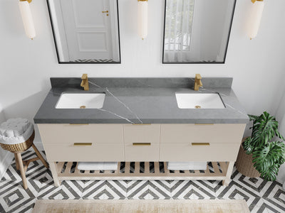 Catalina 72 in. W x 22 in. D Double Sink Bathroom Vanity in Fine Grain with 2 in Piatra Gray Quartz Countertop - Top View