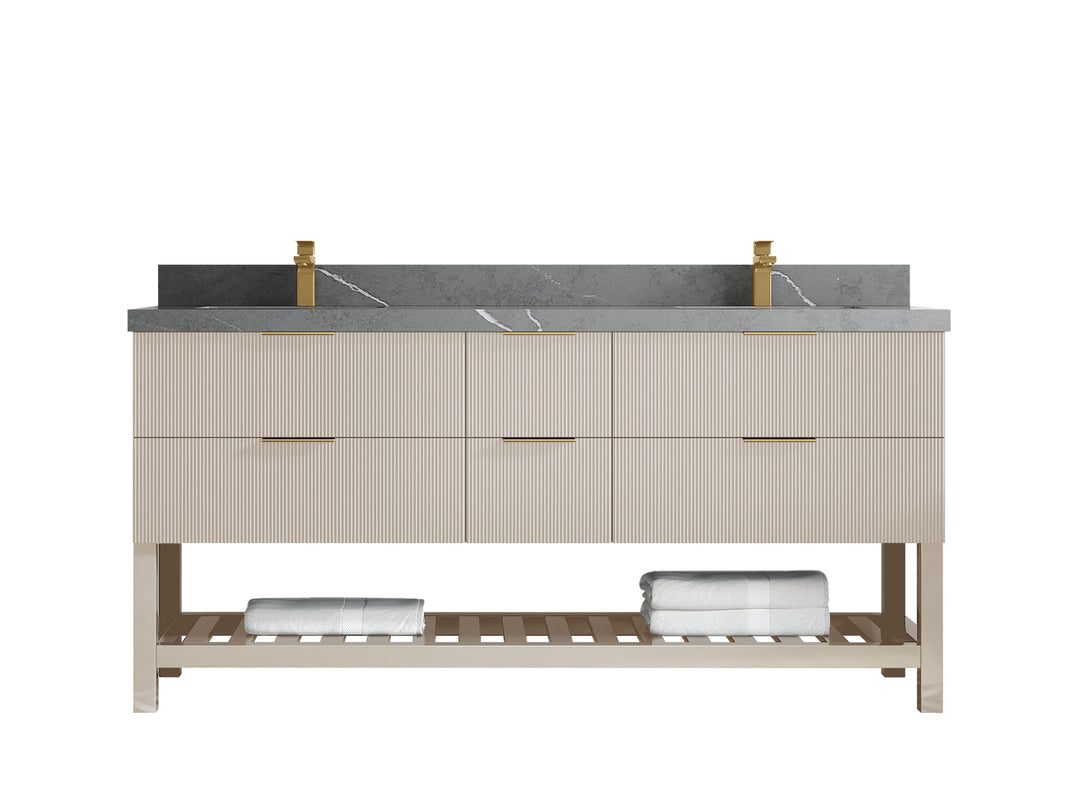 Catalina 72 in. W x 22 in. D Double Sink Bathroom Vanity in Fine Grain with 2 in Piatra Gray Quartz Countertop