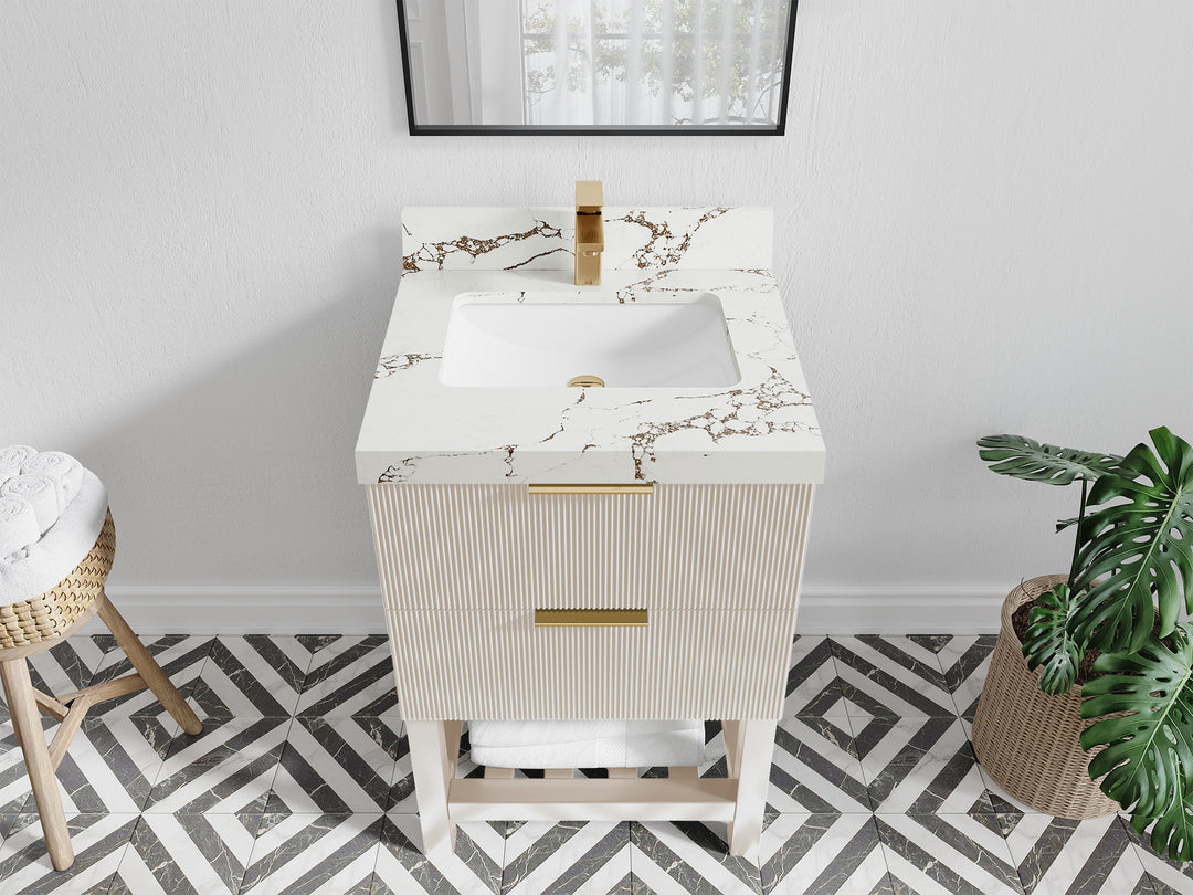 Catalina 24 in. W x 22 in. D Single Sink Bathroom Vanity in Fine Grain with 2 in Viola Brown Quartz Countertop - Top View