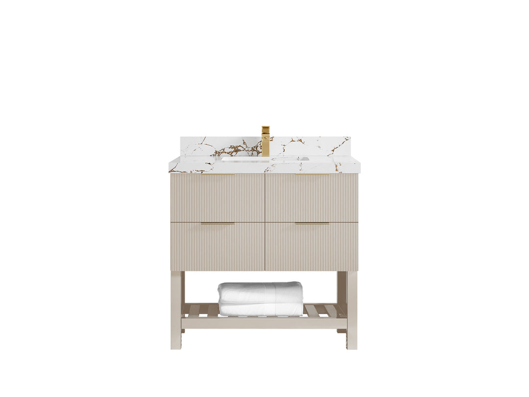 Catalina 36 in. W x 22 in. D Single Sink Bathroom Vanity in Fine Grain with 2 in Viola Brown Quartz Countertop