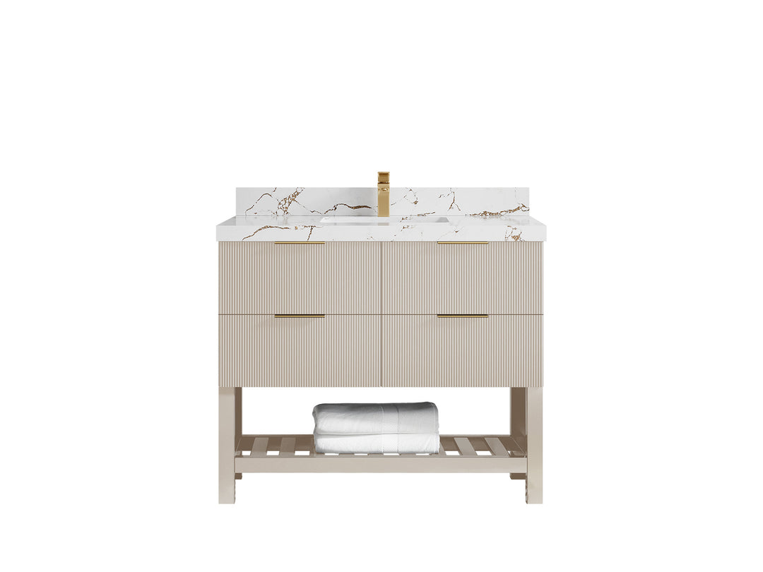 Catalina 42 in. W x 22 in. D Single Sink Bathroom Vanity in Fine Grain with 2 in Viola Brown Quartz Countertop