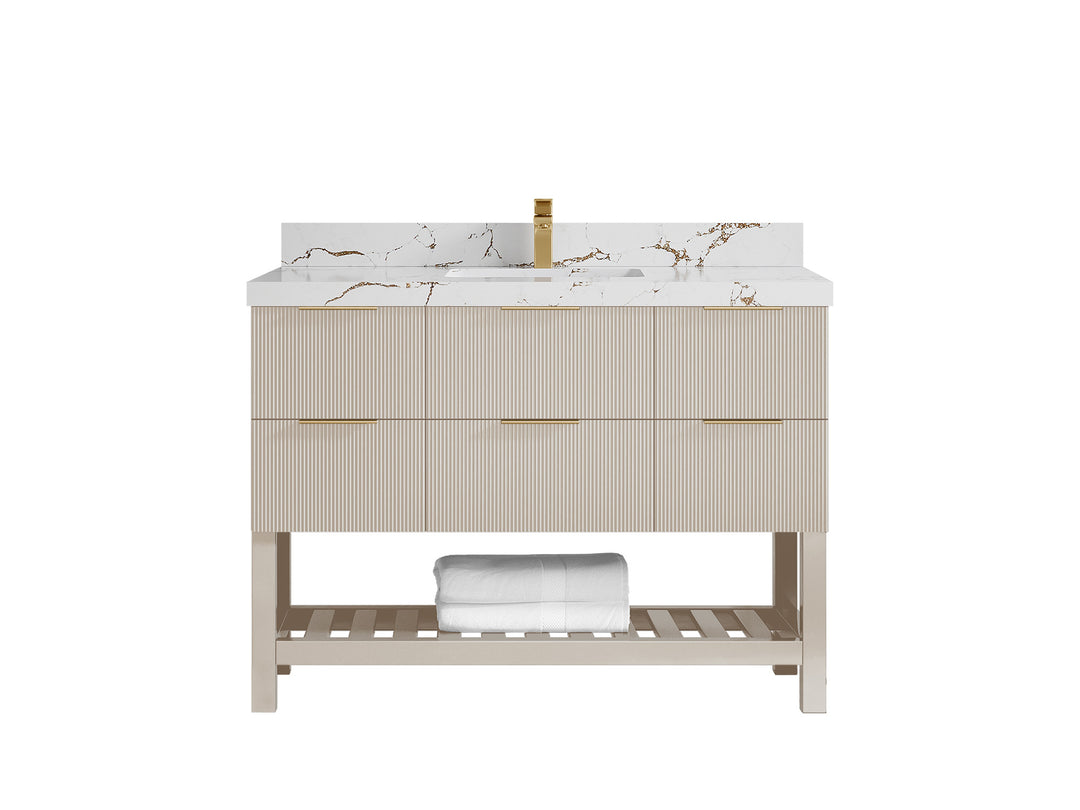 Catalina 48 in. W x 22 in. D Single Sink Bathroom Vanity in Fine Grain with 2 in Viola Brown Quartz Countertop