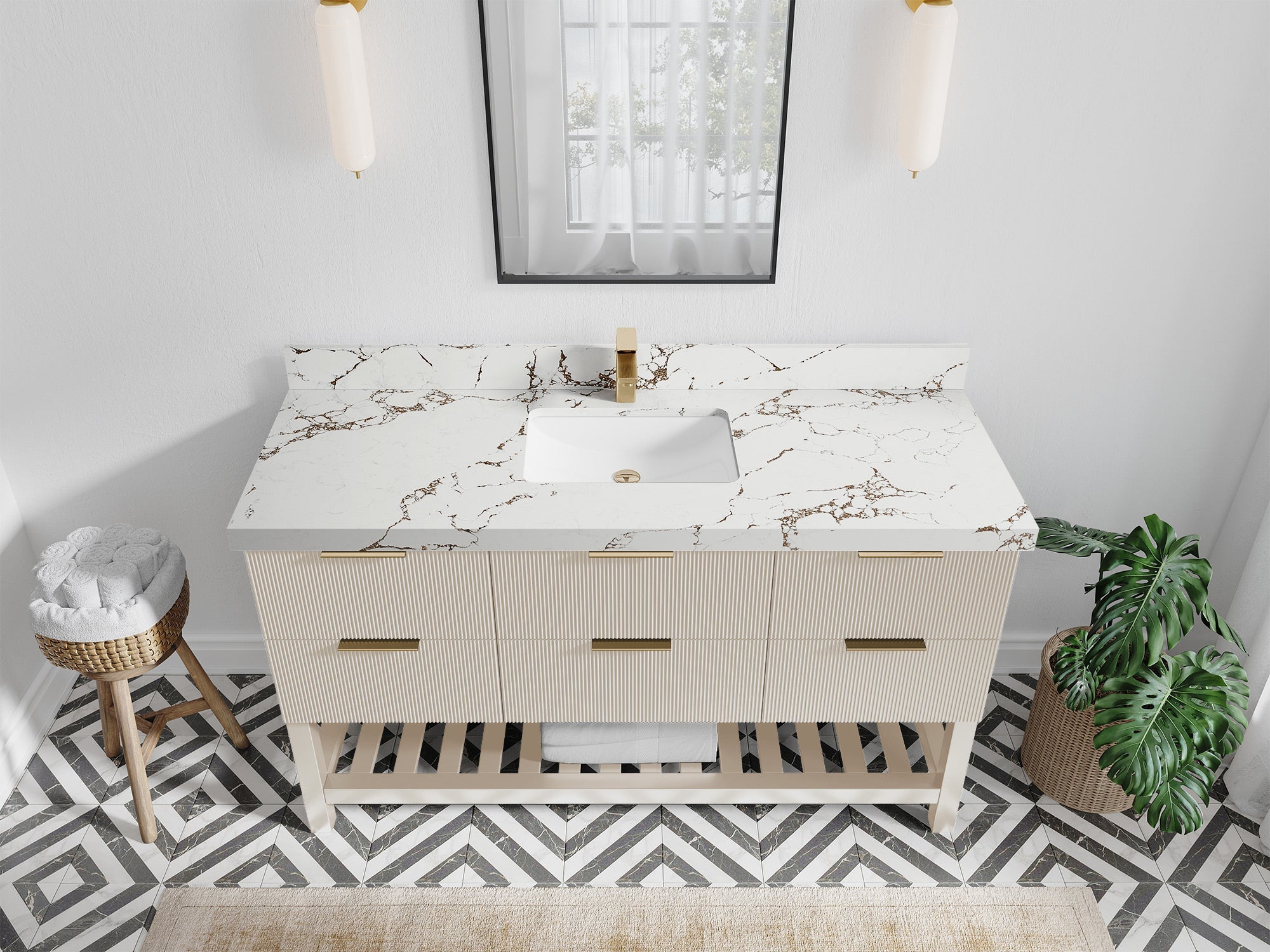 Catalina 60 in. W x 22 in. D Single Sink Bathroom Vanity in Fine Grain with 2 in Viola Brown Quartz Countertop - Top View