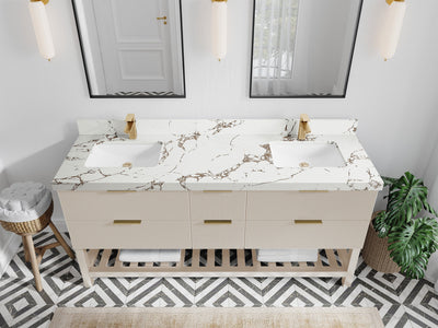 Catalina 72 in. W x 22 in. D Double Sink Bathroom Vanity in Fine Grain with 2 in Viola Brown Quartz Countertop - Top View