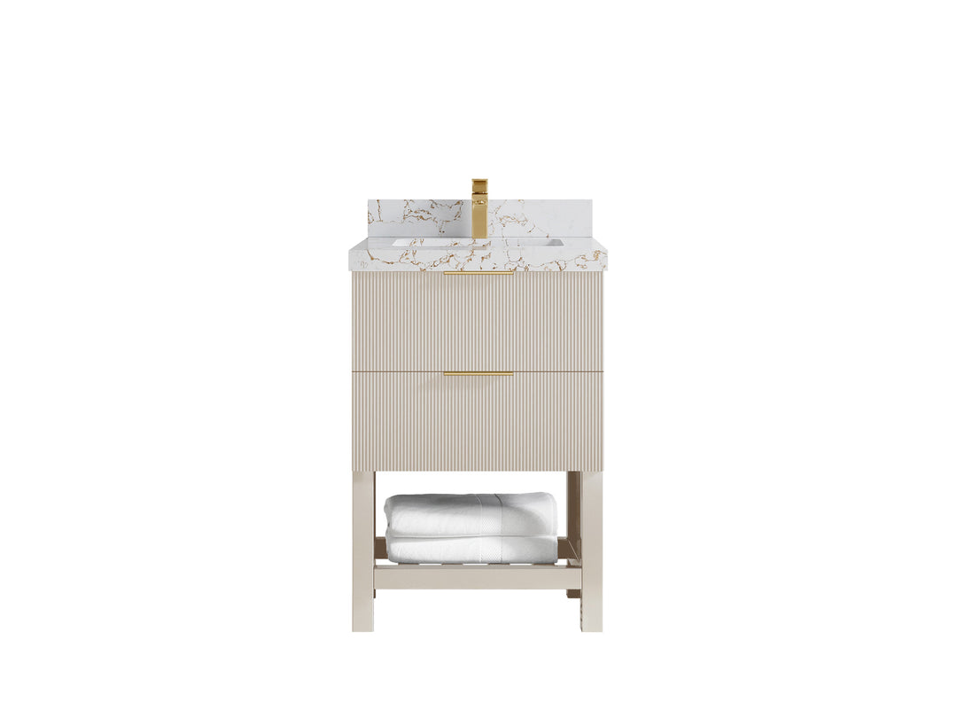 Catalina 24 in. W x 22 in. D Single Sink Bathroom Vanity in Fine Grain with 2 in Viola Gold Quartz Countertop 