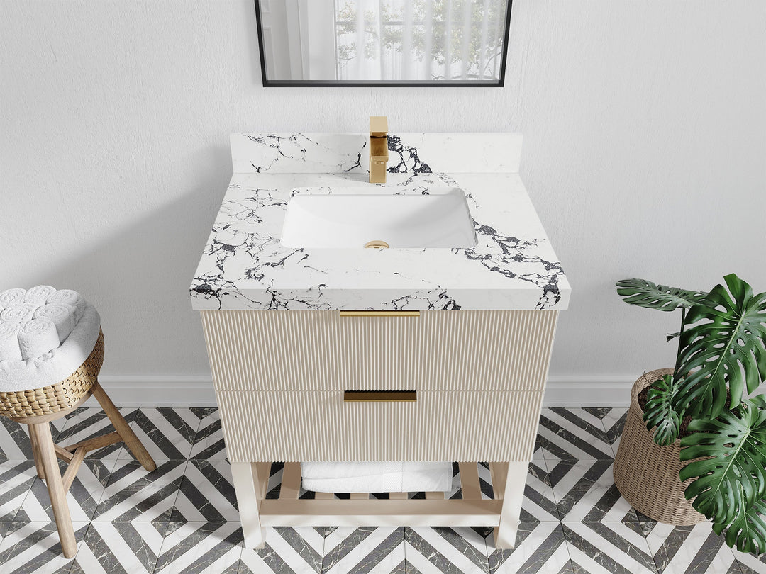 Catalina 30 in. W x 22 in. D Single Sink Bathroom Vanity in Fine Grain with 2 in Viola Night Quartz Countertop - Top View