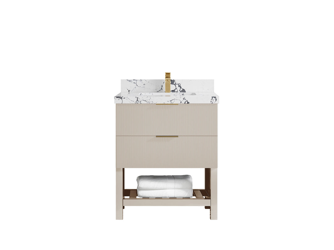 Catalina 30 in. W x 22 in. D Single Sink Bathroom Vanity in Fine Grain with 2 in Viola Night Quartz Countertop 