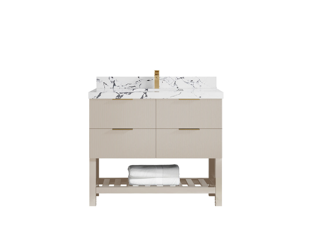 Catalina 42 in. W x 22 in. D Single Sink Bathroom Vanity in Fine Grain with 2 in Viola Night Quartz Countertop
