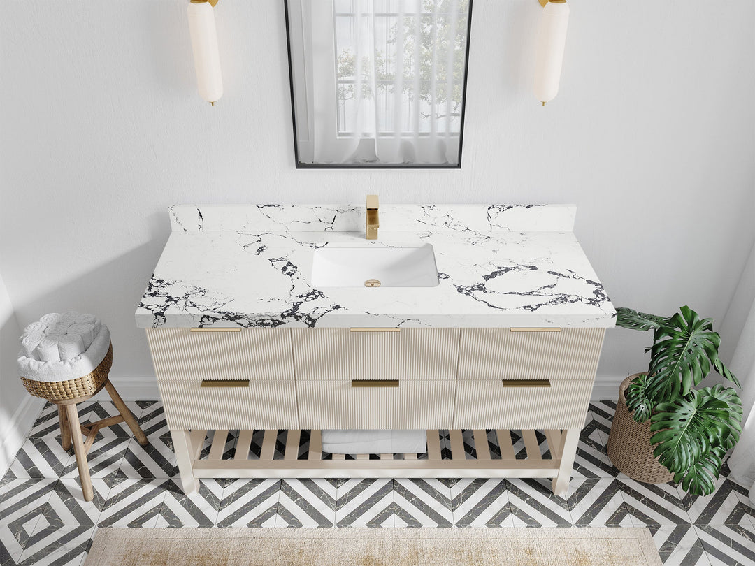 Catalina 60 in. W x 22 in. D Single Sink Bathroom Vanity in Fine Grain with 2 in Viola Night Quartz Countertop - Top View