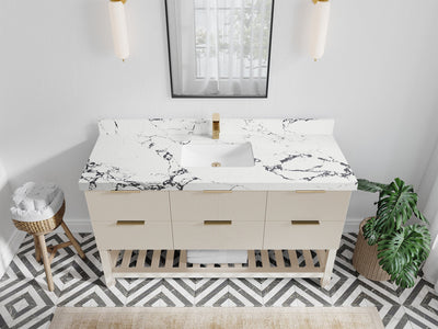 Catalina 60 in. W x 22 in. D Single Sink Bathroom Vanity in Fine Grain with 2 in Viola Night Quartz Countertop - Top View