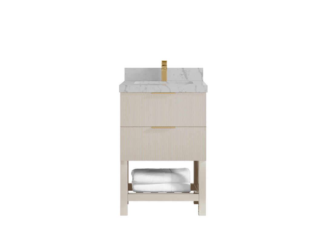 Catalina 24 in. W x 22 in. D Single Sink Bathroom Vanity in Fine Grain with 2 in Venatino Quartz Countertop