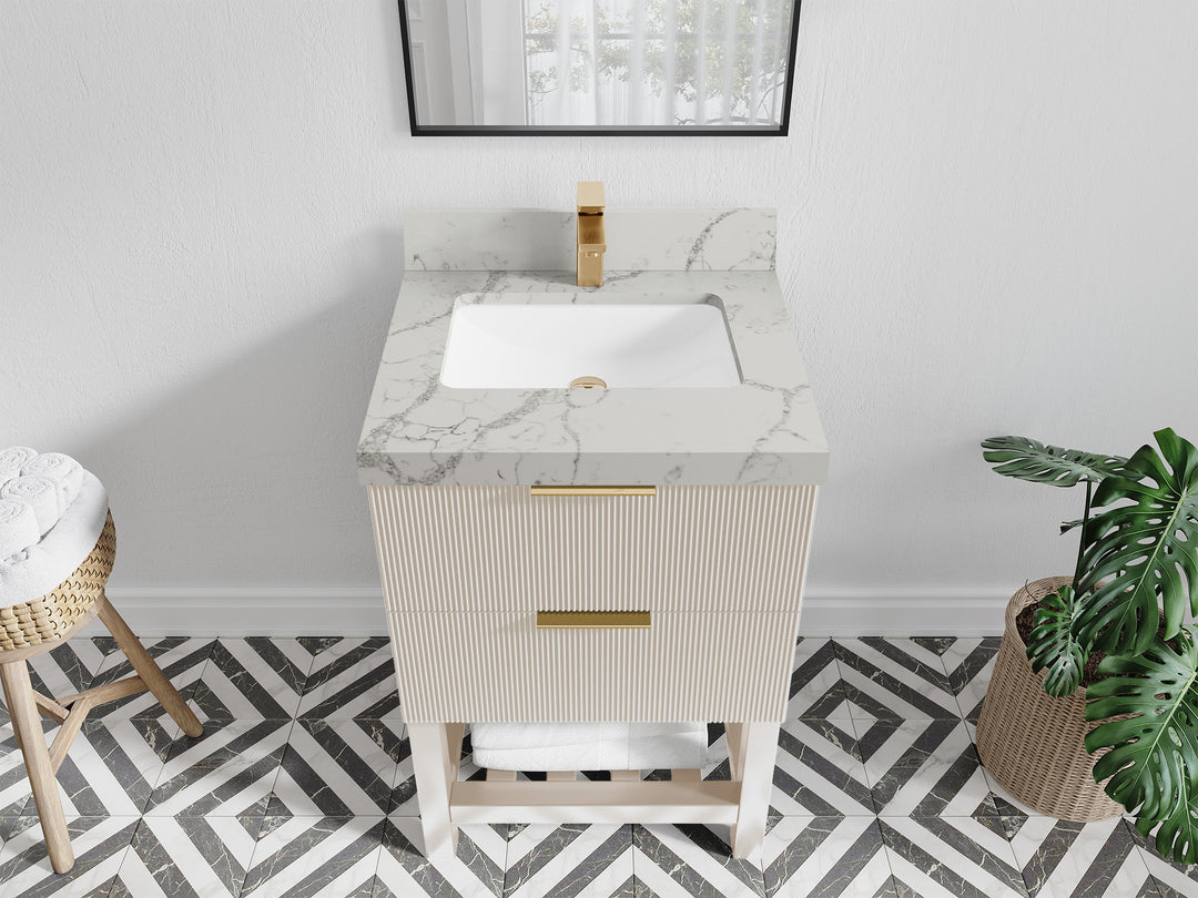 Catalina 24 in. W x 22 in. D Single Sink Bathroom Vanity in Fine Grain with 2 in Venatino Quartz Countertop - Top View
