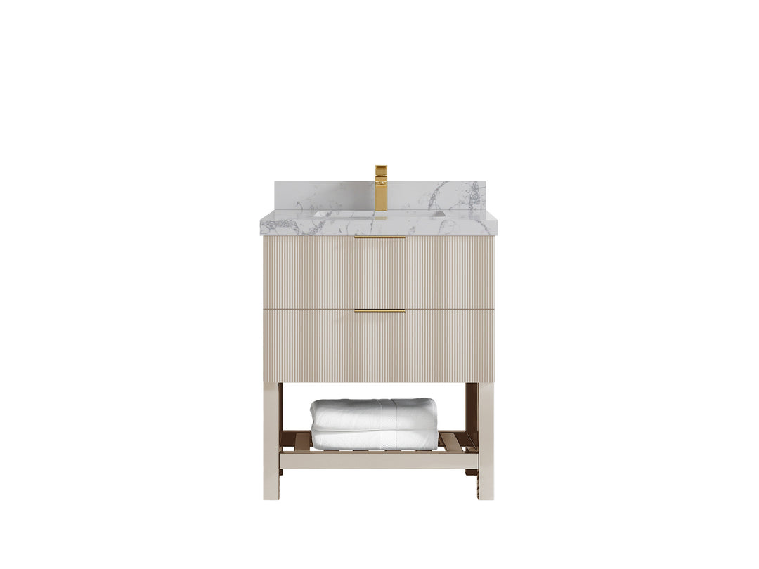 Catalina 30 in. W x 22 in. D Single Sink Bathroom Vanity in Fine Grain with 2 in Venatino Quartz Countertop