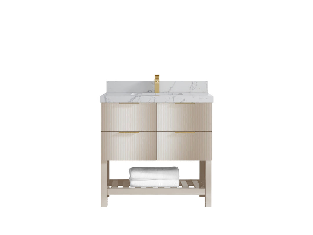 Catalina 36 in. W x 22 in. D Single Sink Bathroom Vanity in Fine Grain with 2 in Venatino Quartz Countertop 
