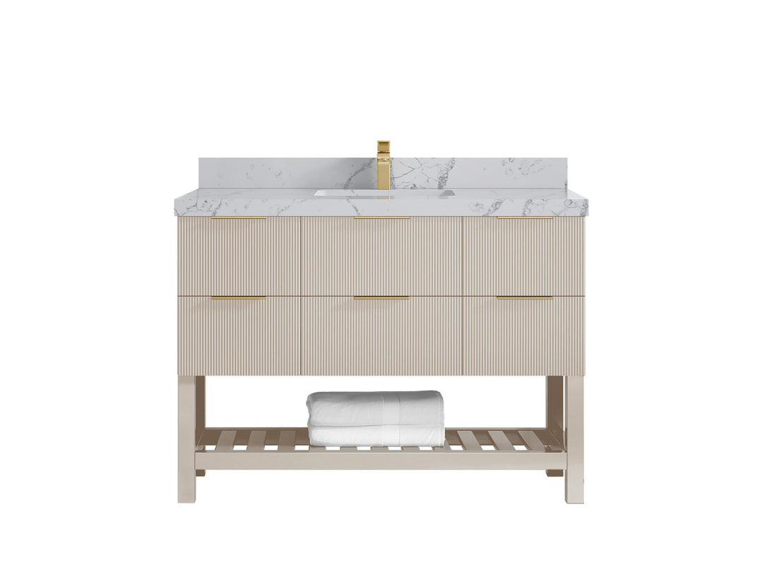 Catalina 48 in. W x 22 in. D Single Sink Bathroom Vanity in Fine Grain with 2 in Venatino Quartz Countertop