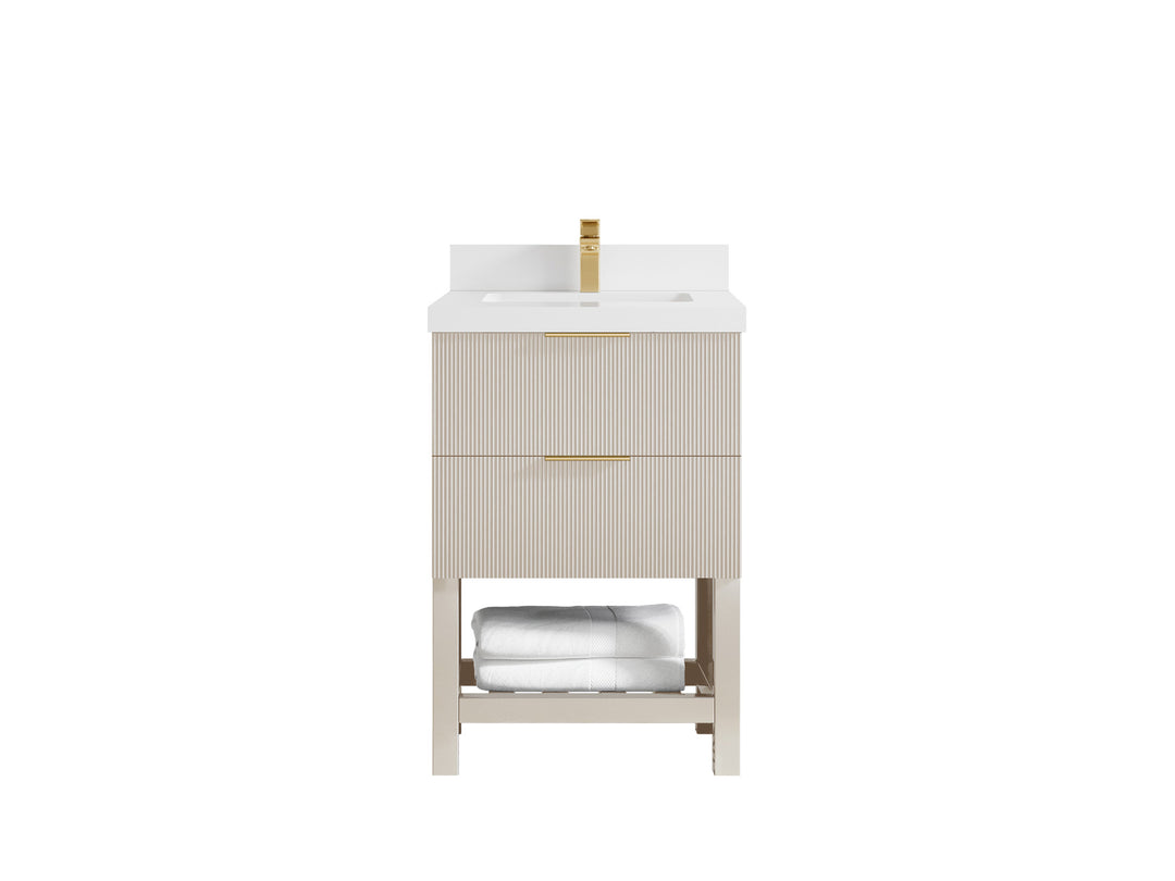 Catalina 24 in. W x 22 in. D Single Sink Bathroom Vanity in Fine Grain with 2 in White Quartz Countertop 