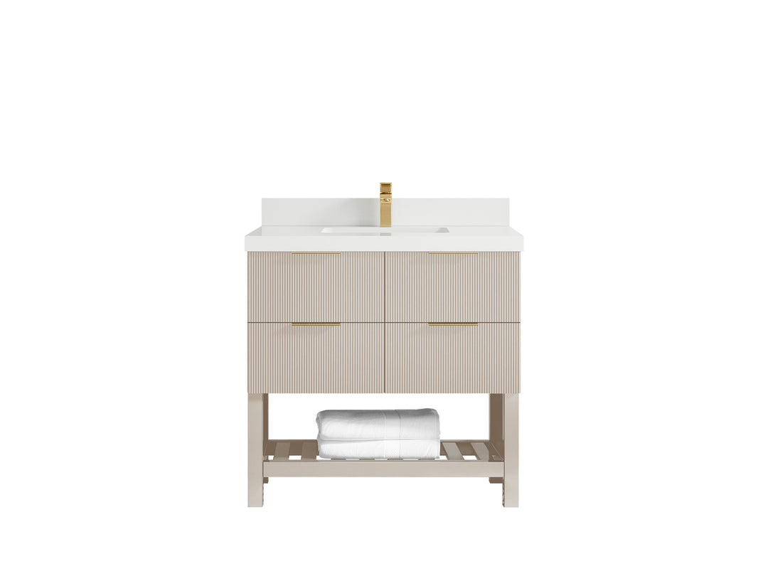 Catalina 36 in. W x 22 in. D Single Sink Bathroom Vanity in Fine Grain with 2 in White Quartz Countertop 