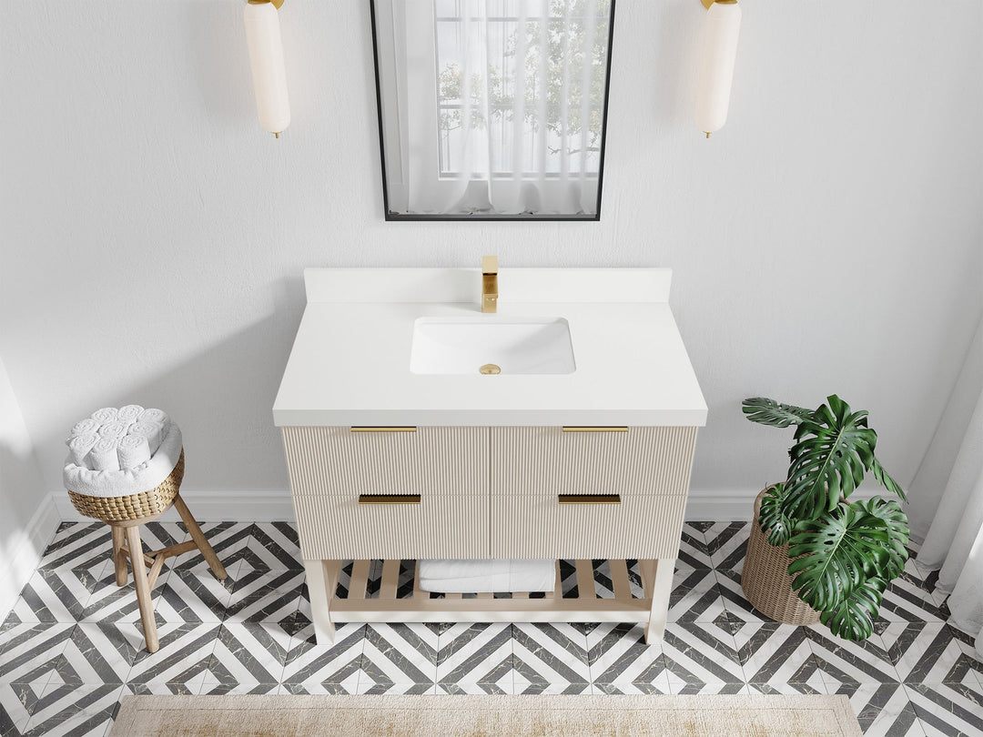 Catalina 42 in. W x 22 in. D Single Sink Bathroom Vanity in Fine Grain with 2 in White Quartz Countertop Top View