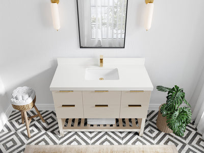 Catalina 48 in. W x 22 in. D Single Sink Bathroom Vanity in Fine Grain with 2 in White Quartz Countertop - Top View