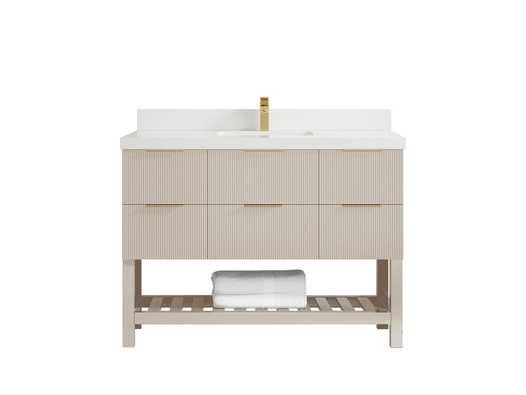 Catalina 48 in. W x 22 in. D Single Sink Bathroom Vanity in Fine Grain with 2 in White Quartz Countertop