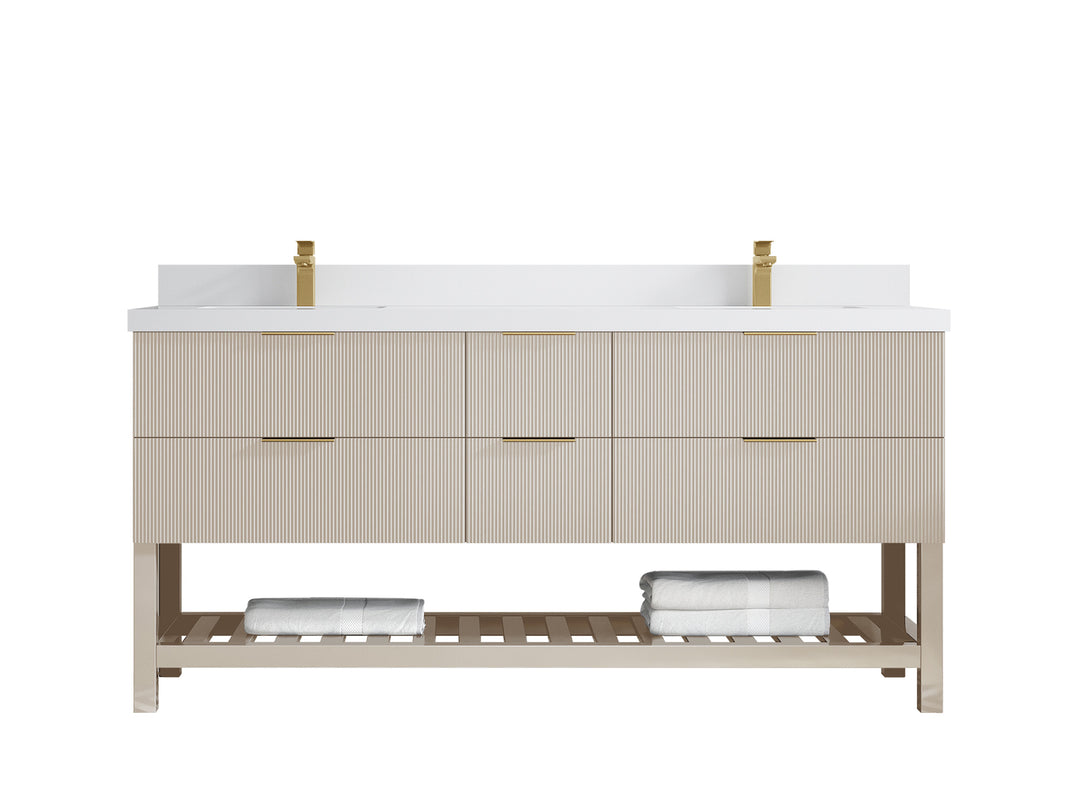 Catalina 72 in. W x 22 in. D Double Sink Bathroom Vanity in Fine Grain with 2 in White Quartz Countertop 