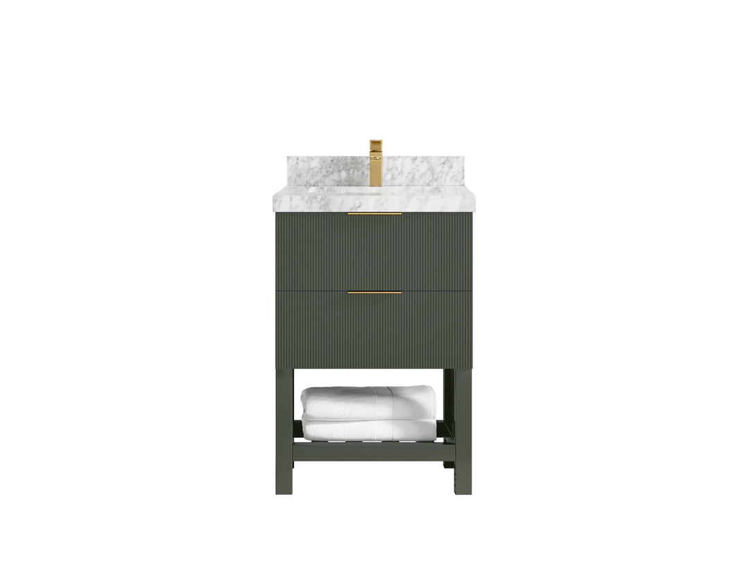 Catalina 24 in. W x 22 in. D Single Sink Bathroom Vanity in Pewter Green with 2 in Carrara Marble Countertop