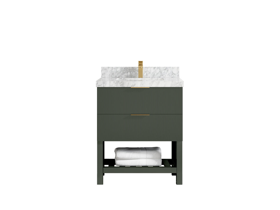 Catalina 30 in. W x 22 in. D Single Sink Bathroom Vanity in Pewter Green with 2 in Carrara Marble Countertop