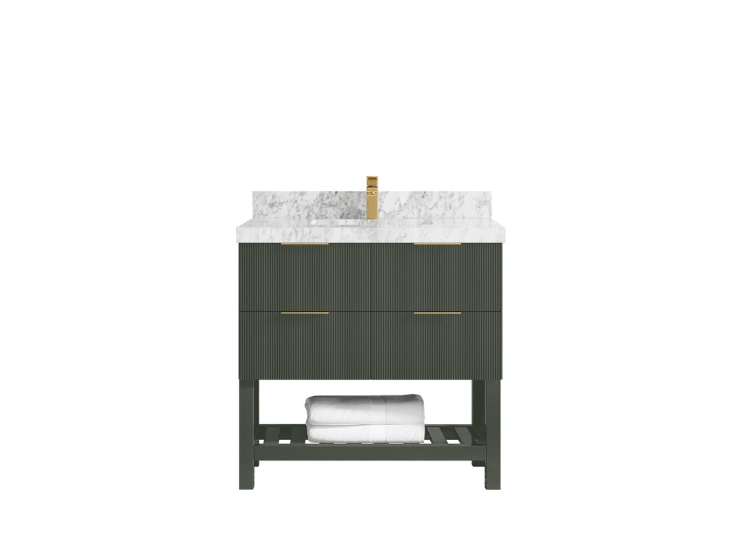 Catalina 36 in. W x 22 in. D Single Sink Bathroom Vanity in Pewter Green with 2 in Carrara Marble Countertop 