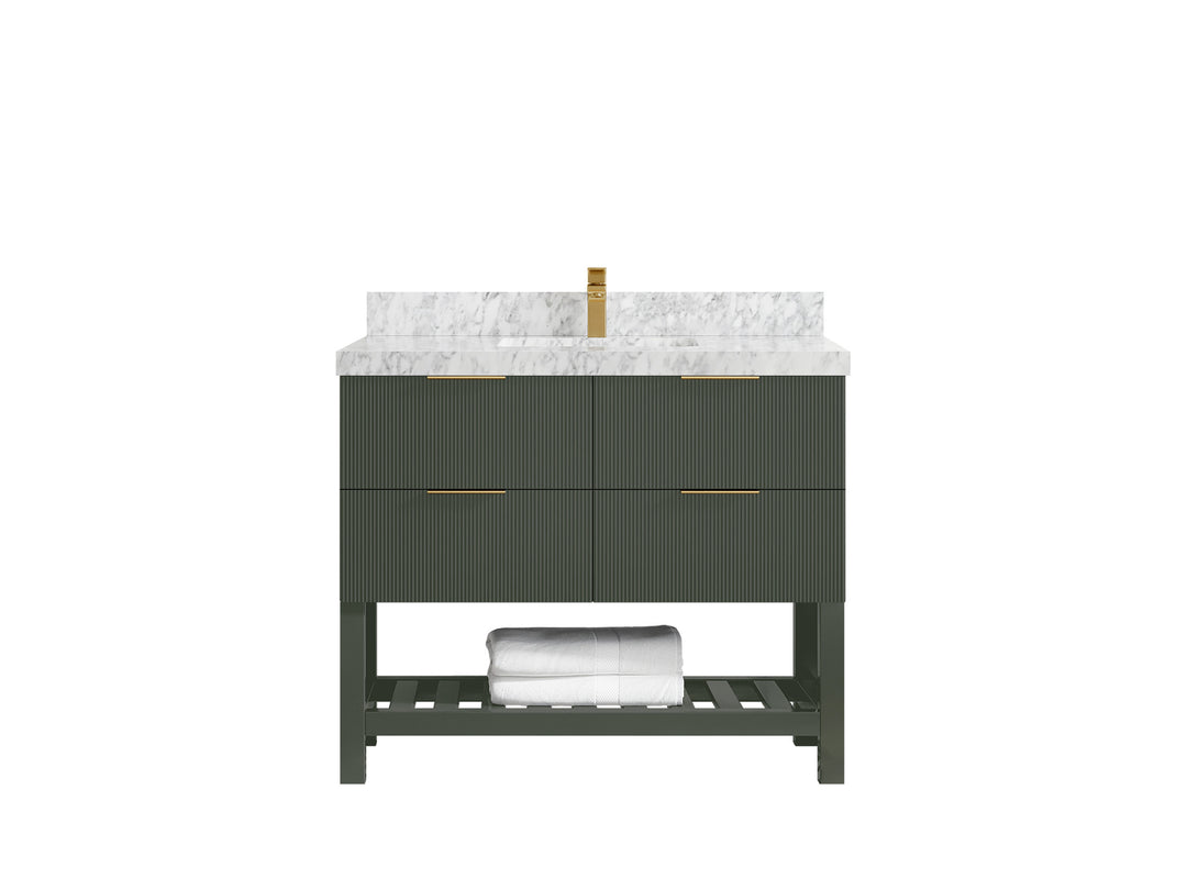 Catalina 42 in. W x 22 in. D Single Sink Bathroom Vanity in Pewter Green with 2 in Carrara Marble Countertop