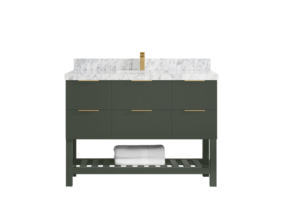 Catalina 48 in. W x 22 in. D Single Sink Bathroom Vanity in Pewter Green with 2 in Carrara Marble Countertop