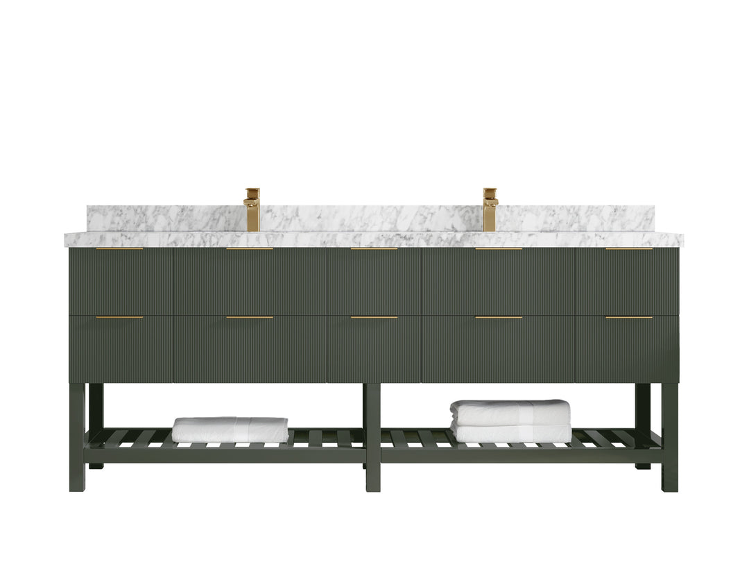 Catalina 84 in. W x 22 in. D Double Sink Bathroom Vanity in Pewter Green with 2 in Carrara Marble Countertop