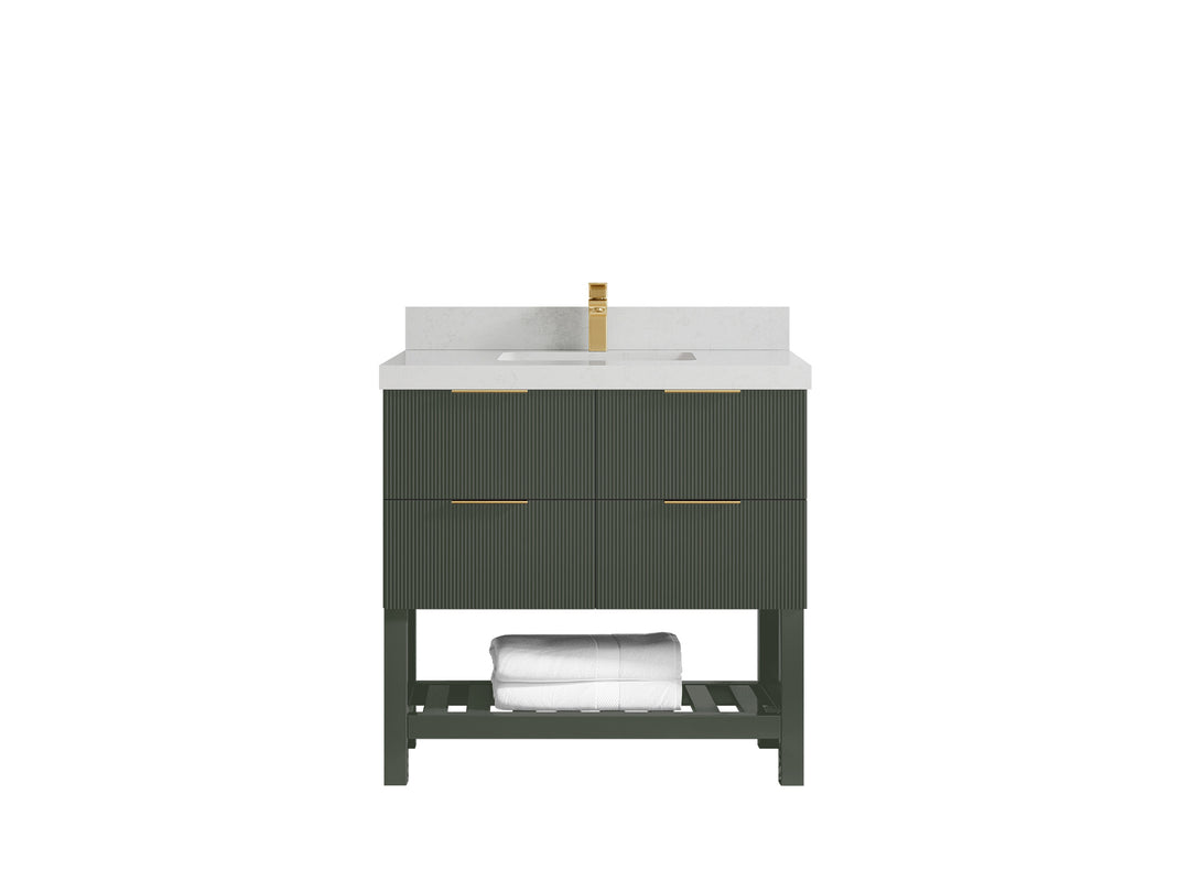 Catalina 36 in. W x 22 in. D Single Sink Bathroom Vanity in Pewter Green with 2 in Carrara Quartz Countertop