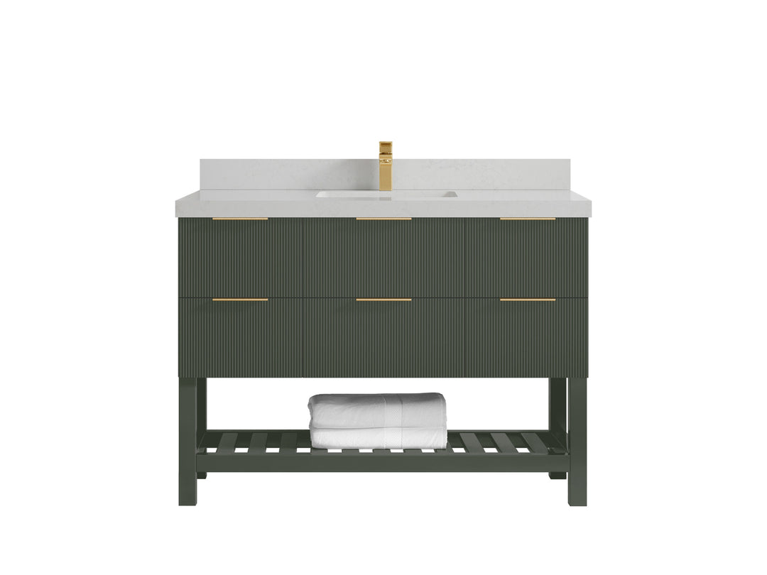 Catalina 48 in. W x 22 in. D Single Sink Bathroom Vanity in Pewter Green with 2 in Carrara Quartz Countertop