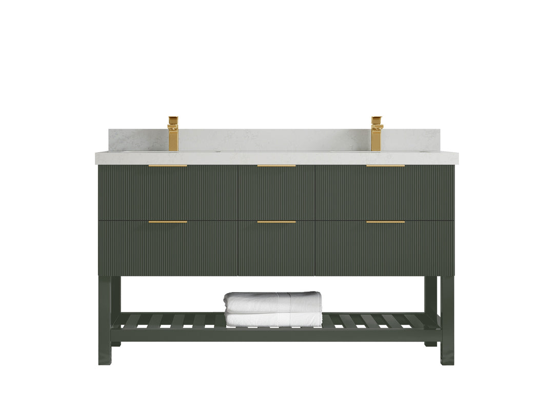 Catalina 60 in. W x 22 in. D Double Sink Bathroom Vanity in Pewter Green with 2 in Carrara Quartz Countertop
