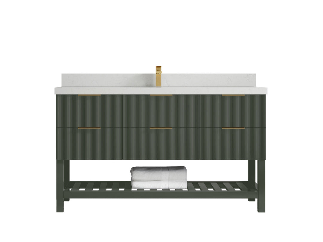 Catalina 60 in. W x 22 in. D Single Sink Bathroom Vanity in Pewter Green with 2 in Carrara Quartz Countertop