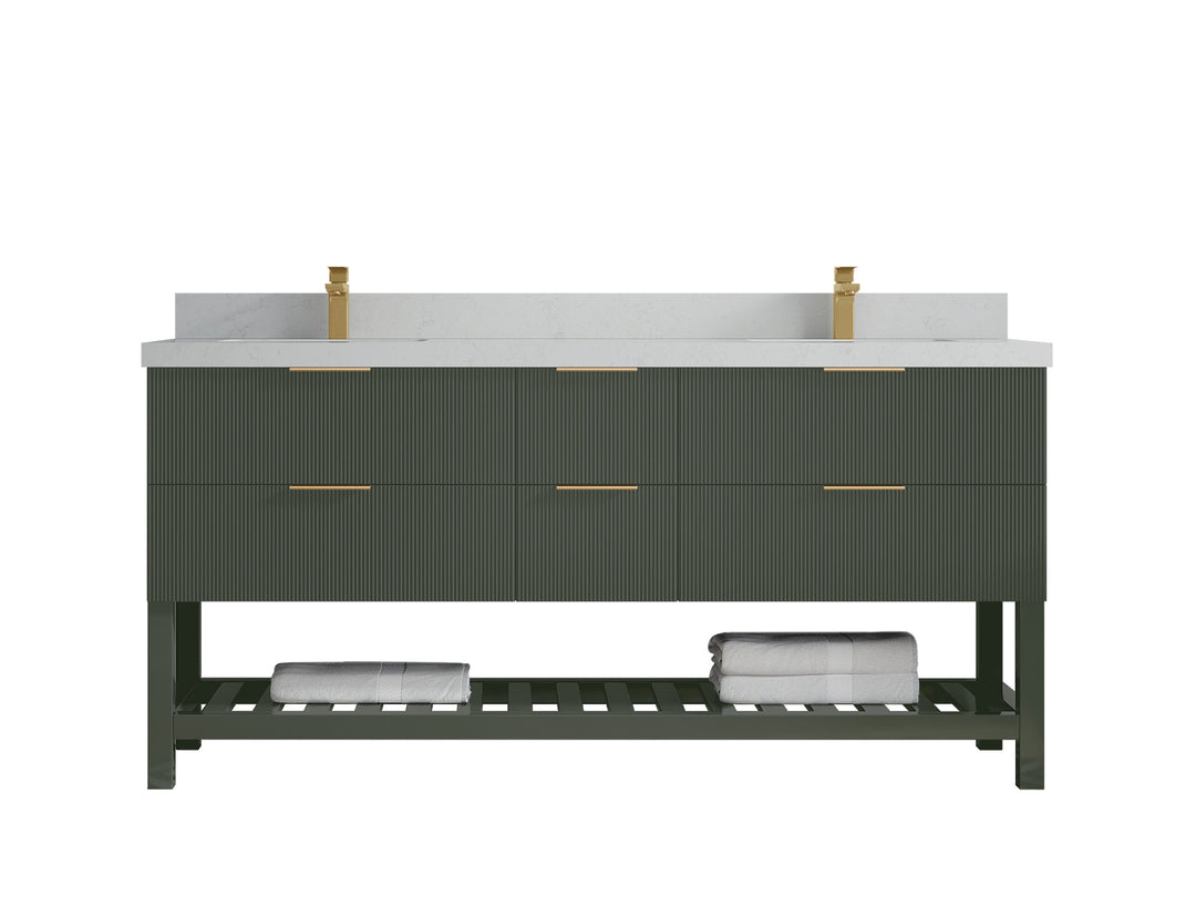 Catalina 72 in. W x 22 in. D Double Sink Bathroom Vanity in Pewter Green with 2 in Carrara Quartz Countertop