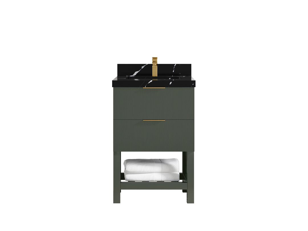 Catalina 24 in. W x 22 in. D Single Sink Bathroom Vanity in Pewter Green with 2 in Calacatta Black Quartz Countertop