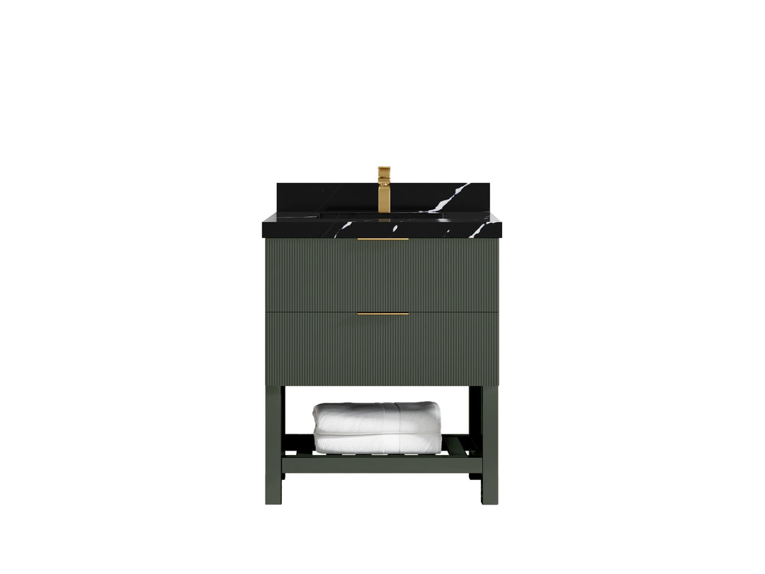 Catalina 30 in. W x 22 in. D Single Sink Bathroom Vanity in Pewter Green with 2 in Calacatta Black Quartz Countertop 