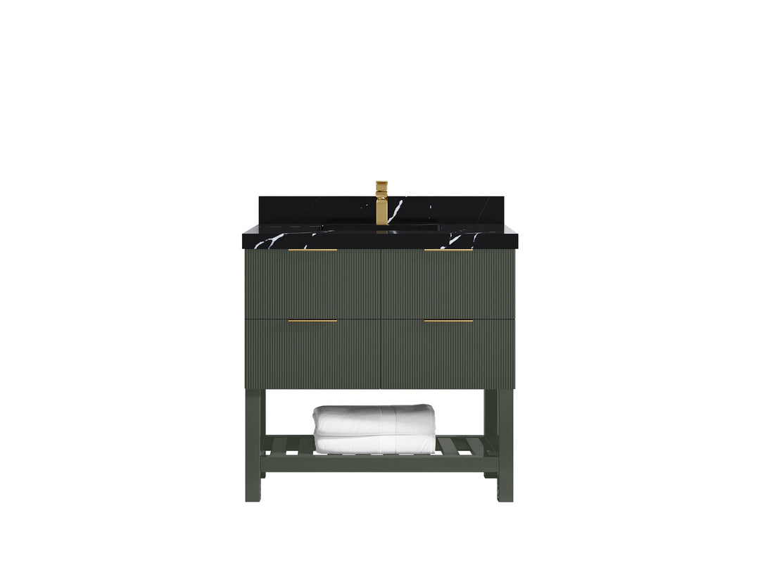 Catalina 36 in. W x 22 in. D Single Sink Bathroom Vanity in Pewter Green with 2 in Calacatta Black Quartz Countertop
