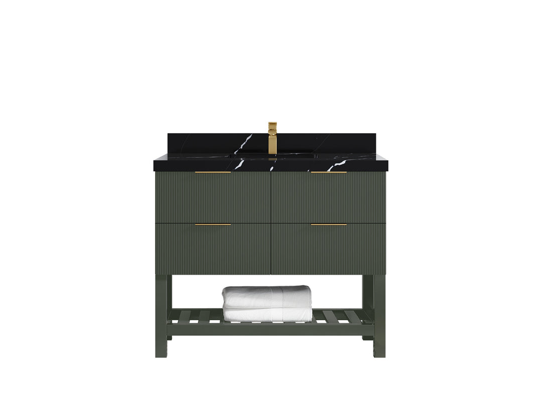 Catalina 42 in. W x 22 in. D Single Sink Bathroom Vanity in Pewter Green with 2 in Calacatta Black Quartz Countertop
