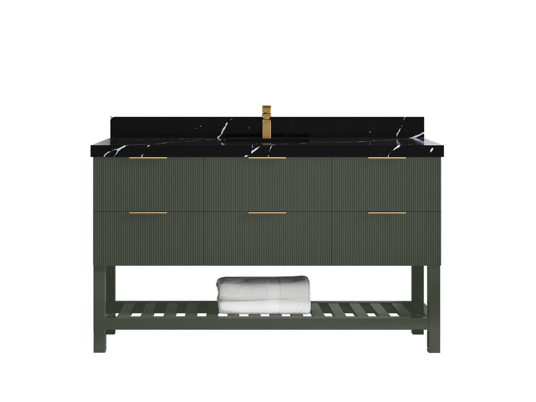 Catalina 60 in. W x 22 in. D Single Sink Bathroom Vanity in Pewter Green with 2 in Calacatta Black Quartz Countertop