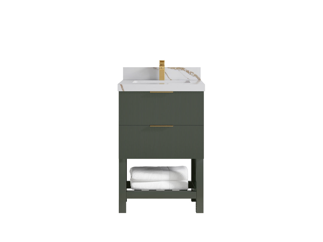 Catalina 24 in. W x 22 in. D Single Sink Bathroom Vanity in Pewter Green with 2 in Calacatta Gold Quartz Countertop