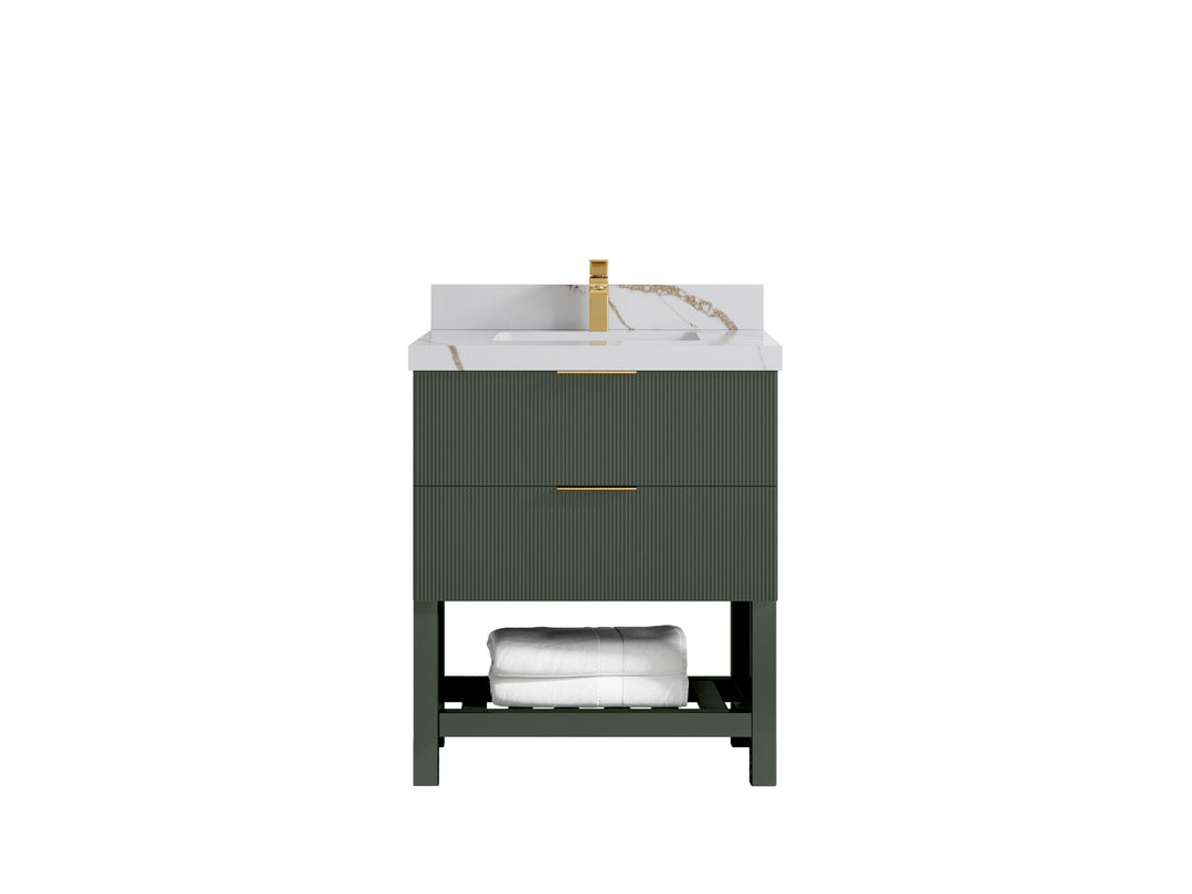 Catalina 30 in. W x 22 in. D Single Sink Bathroom Vanity in Pewter Green with 2 in Calacatta Gold Quartz Countertop 
