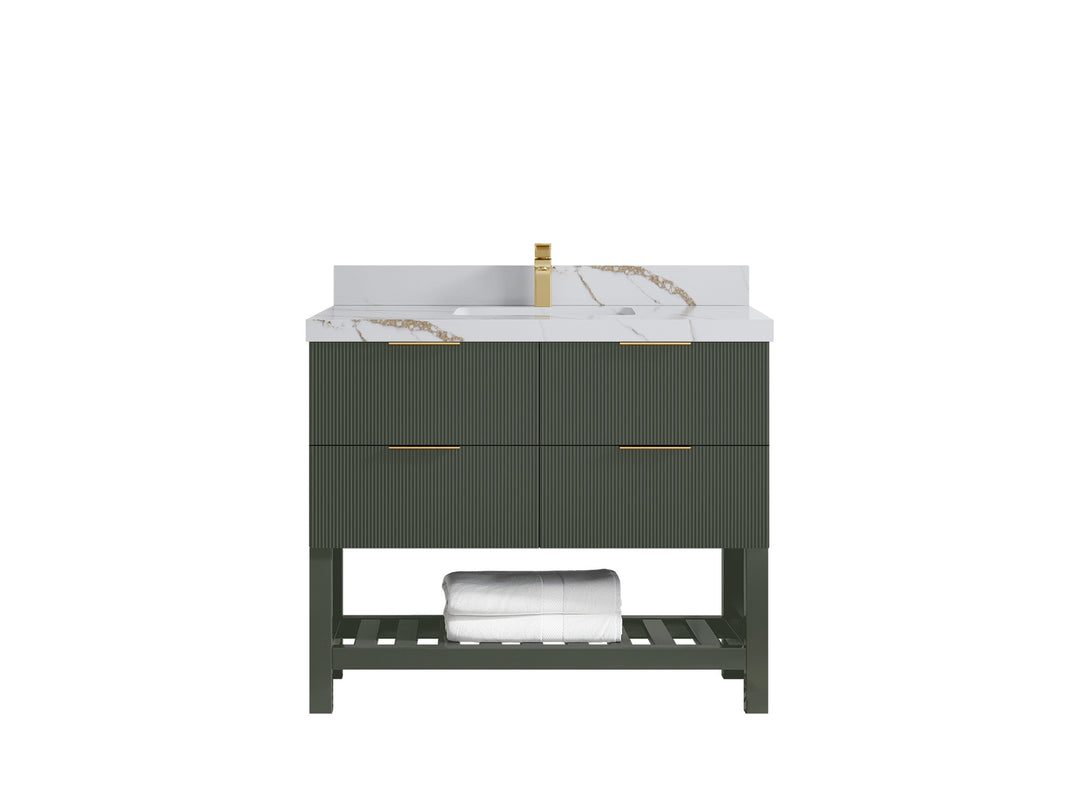 Catalina 42 in. W x 22 in. D Single Sink Bathroom Vanity in Pewter Green with 2 in Calacatta Gold Quartz Countertop