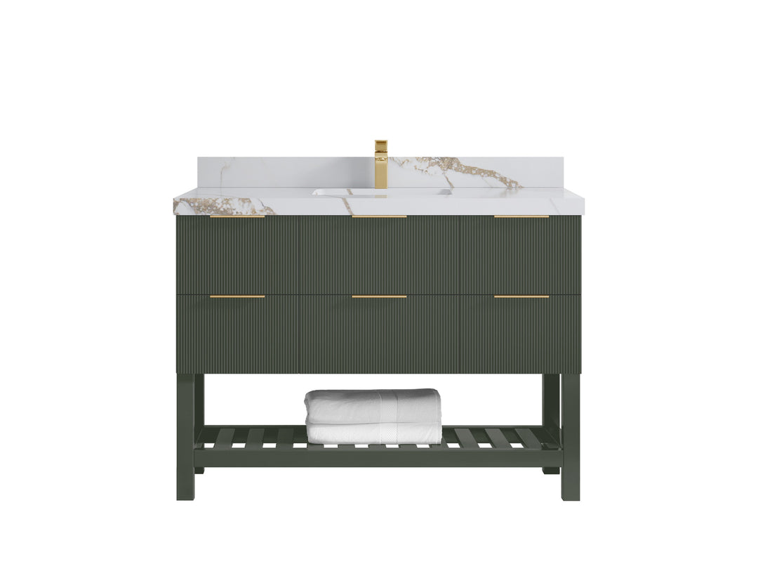 Catalina 48 in. W x 22 in. D Single Sink Bathroom Vanity in Pewter Green with 2 in Calacatta Gold Quartz Countertop