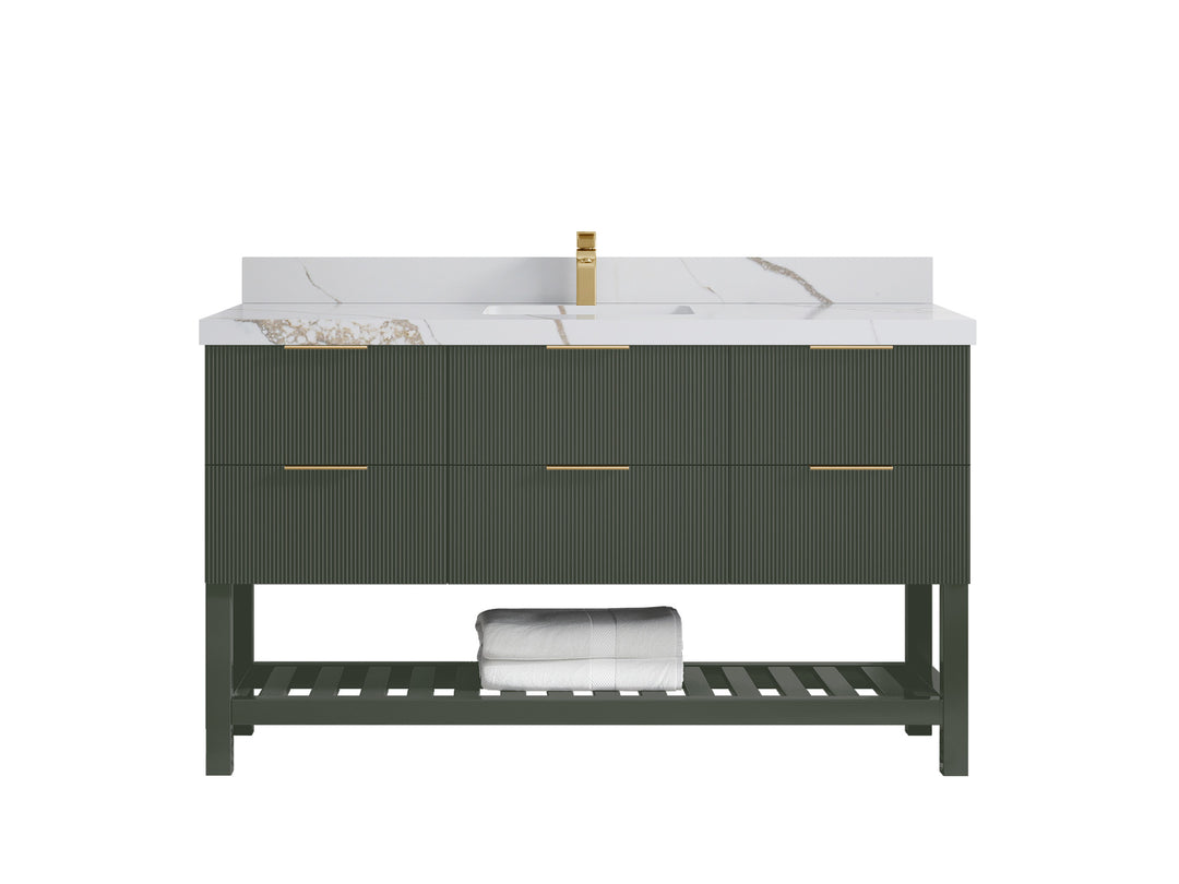 Catalina 60 in. W x 22 in. D Single Sink Bathroom Vanity in Pewter Green with 2 in Calacatta Gold Quartz Countertop