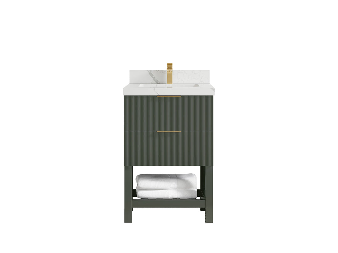 Catalina 24 in. W x 22 in. D Single Sink Bathroom Vanity in Pewter Green with 2 in Calacatta Laza Quartz Countertop